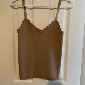 Dark Tan Detailed V neck Solid Top